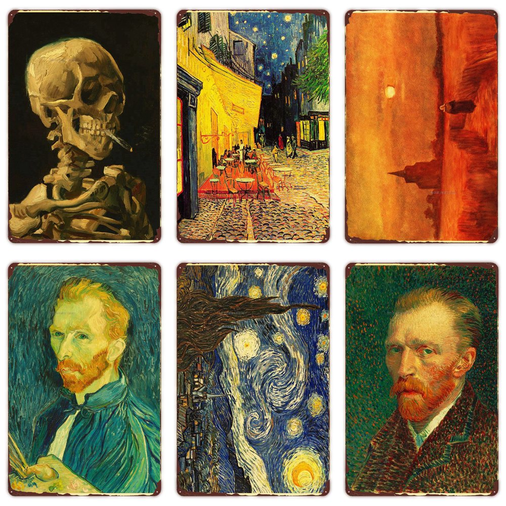 Vintage Collectible Tins - ゴッホの絵画ヴィンテージメタルポスター、有名な油絵コレクション、ブリキ看板、家、バー、カフェの装飾、アートウォールペインティング、N