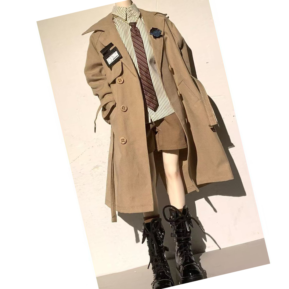 Vintage Collectible Accessories - 1/4 45cm男性BJDドール用ヴィンテージ探偵風ウインドブレーカースーツ、ストライプシャツ、ネクタイ、カーキショートパンツ、ドールは含まれません
