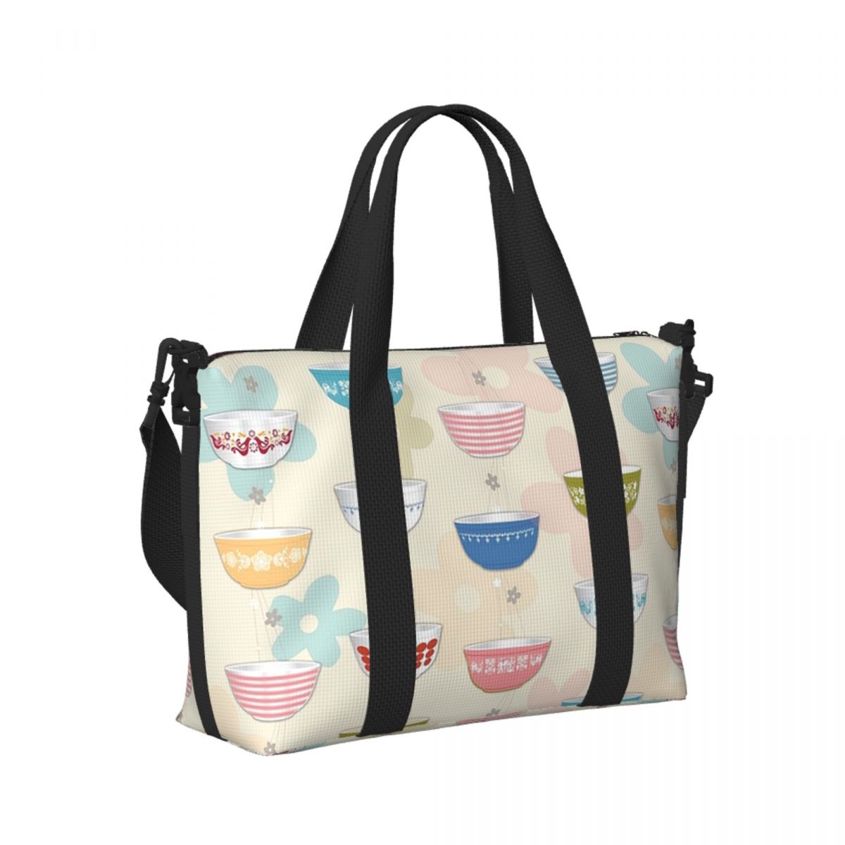 Vintage Collectible Pyrex - カスタムヴィンテージパイレックスボウルコレクションビーチトラベルバッグ大容量トートバッグ、ジムヨガ女性用ショッピングダッフルショルダーバッグ