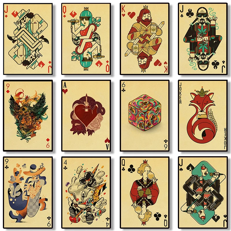 Vintage Collectible Playing Cards - 北欧コレクショントランプカード引用ポスター壁アート装飾用ゲーマーかわいい部屋の装飾ヴィンテージキャンバスポスター美的