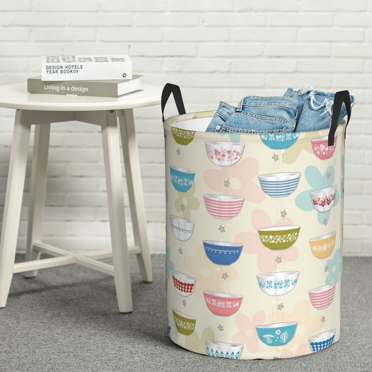 Vintage Collectible Pyrex - ランドリーコレクター ヴィンテージパイレックスボウルコレクション 折りたたみ式ランドリーバスケット ホームオーガナイザー 子供用洗濯バスケット ホームオーガナイザー