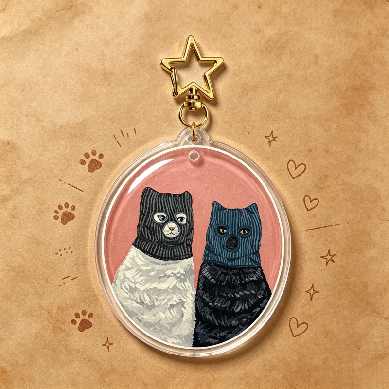 Vintage Cartoon Collectible - シリアルカッドラーズ猫アクリルキーホルダーかわいい抱きしめる猫バッグチャームヴィンテージ油絵子猫ペンダントコレクターズギフトファン向け