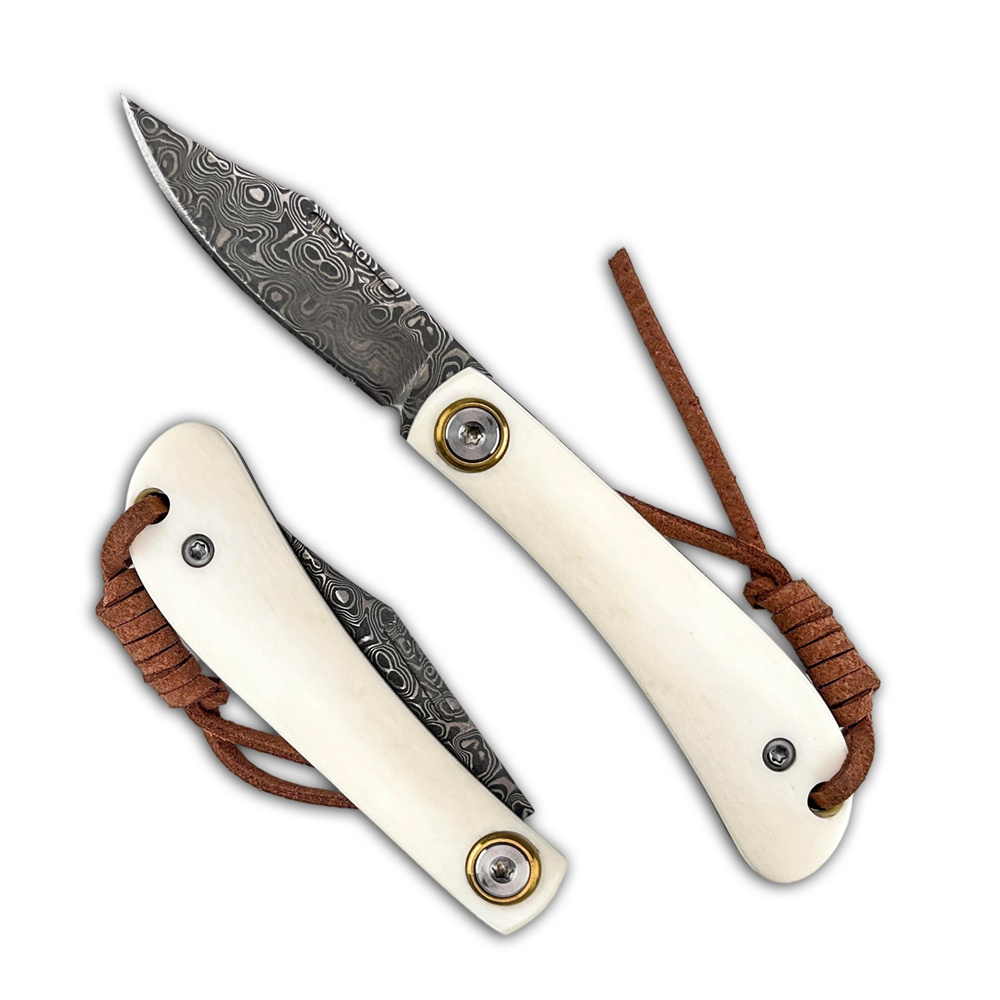 Vintage Collectible Pocket Knives - コンパクトなヴィンテージEDCダマスカス折りたたみナイフ、象牙の骨製ハンドル付き、アウトドアサバイバルポケットナイフ、キャンプコレクションギフトに最適