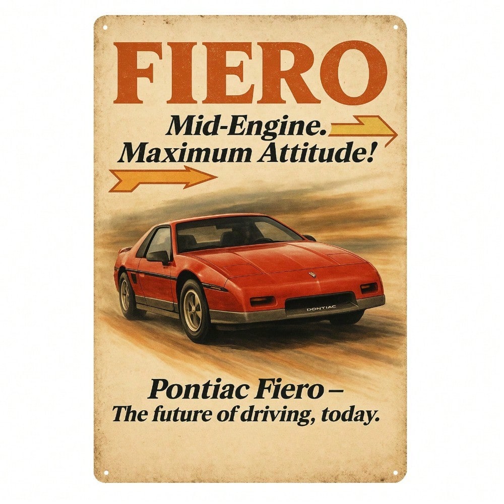 Vintage Collectible Tins - VSKFRS ヴィンテージメタルティンポスター 20x30cm ポンティアック フィエロ レトロカー