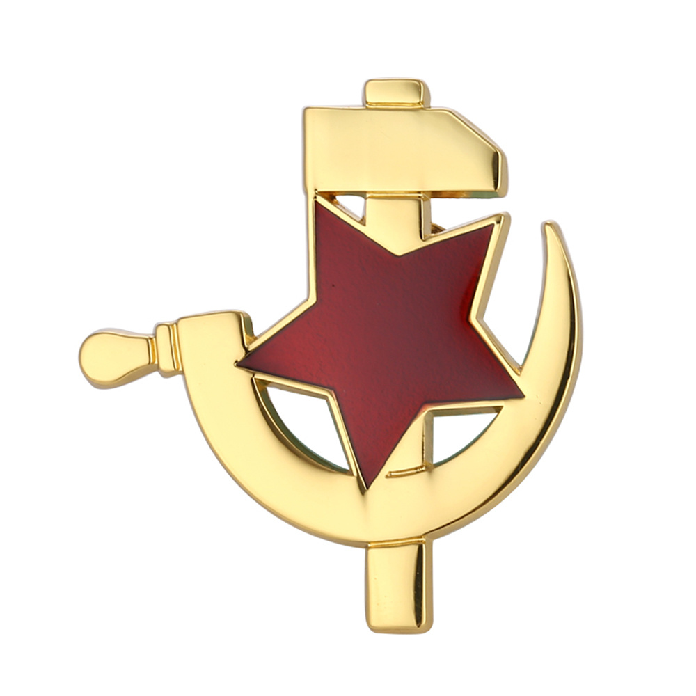 Vintage Collectible Pins - ヴィンテージソビエトバッジ1個 - ハンマーと鎌のラペルピン、赤い星付き、金色の金属製、冷戦時代のコレクターズアイテム