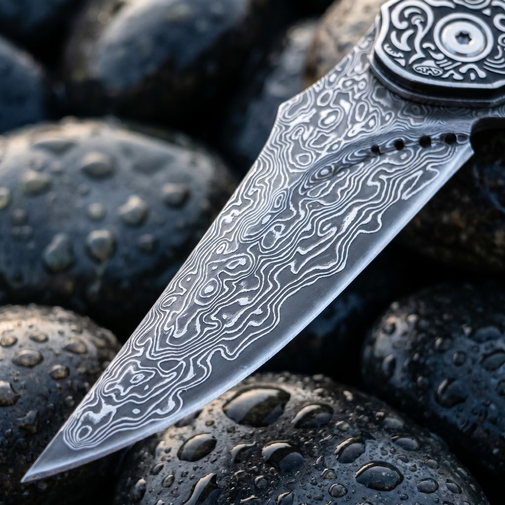 新品ヴィンテージダマスカス模様ブレード折りたたみナイフ虹色ア - Vintage Collectible Pocket Knives のレビューと価格