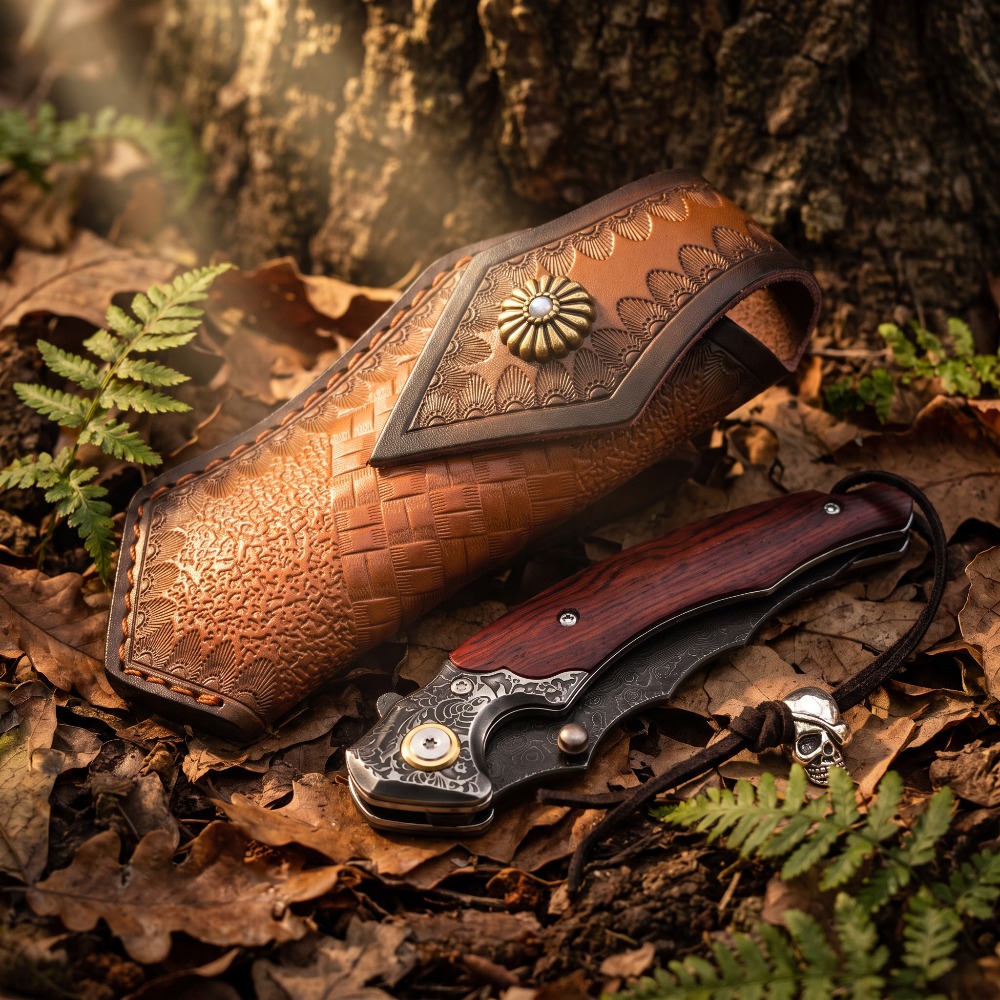 ヴィンテージ彫刻入り折りたたみナイフ、ダマスカス模様の刃、無 - Vintage Collectible Pocket Knives のレビューと価格