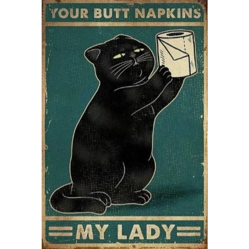 黒面白い猫メタルサインヴィンテージプラークメタルレトロ動物ブ - Vintage Collectible Signs のレビューと価格
